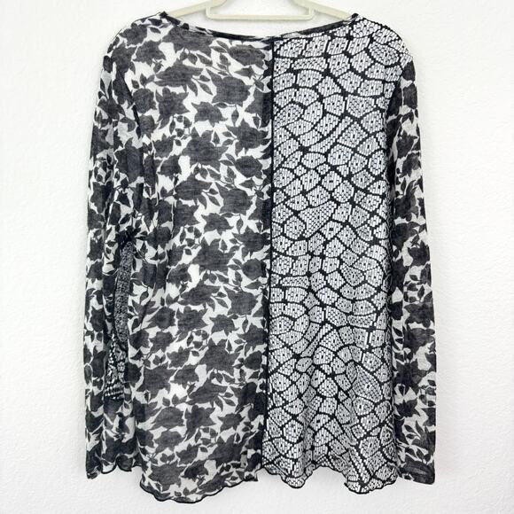 Ali Miles Womens Long Sleeve Blouse Top Size 1X Mixed Media Floral Sheer Black - Picture 3 of 9